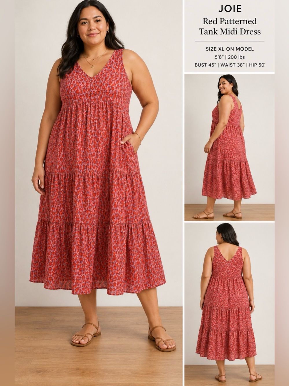 Joie Red Printed 100% Cotton Tiered Midi Dress XL